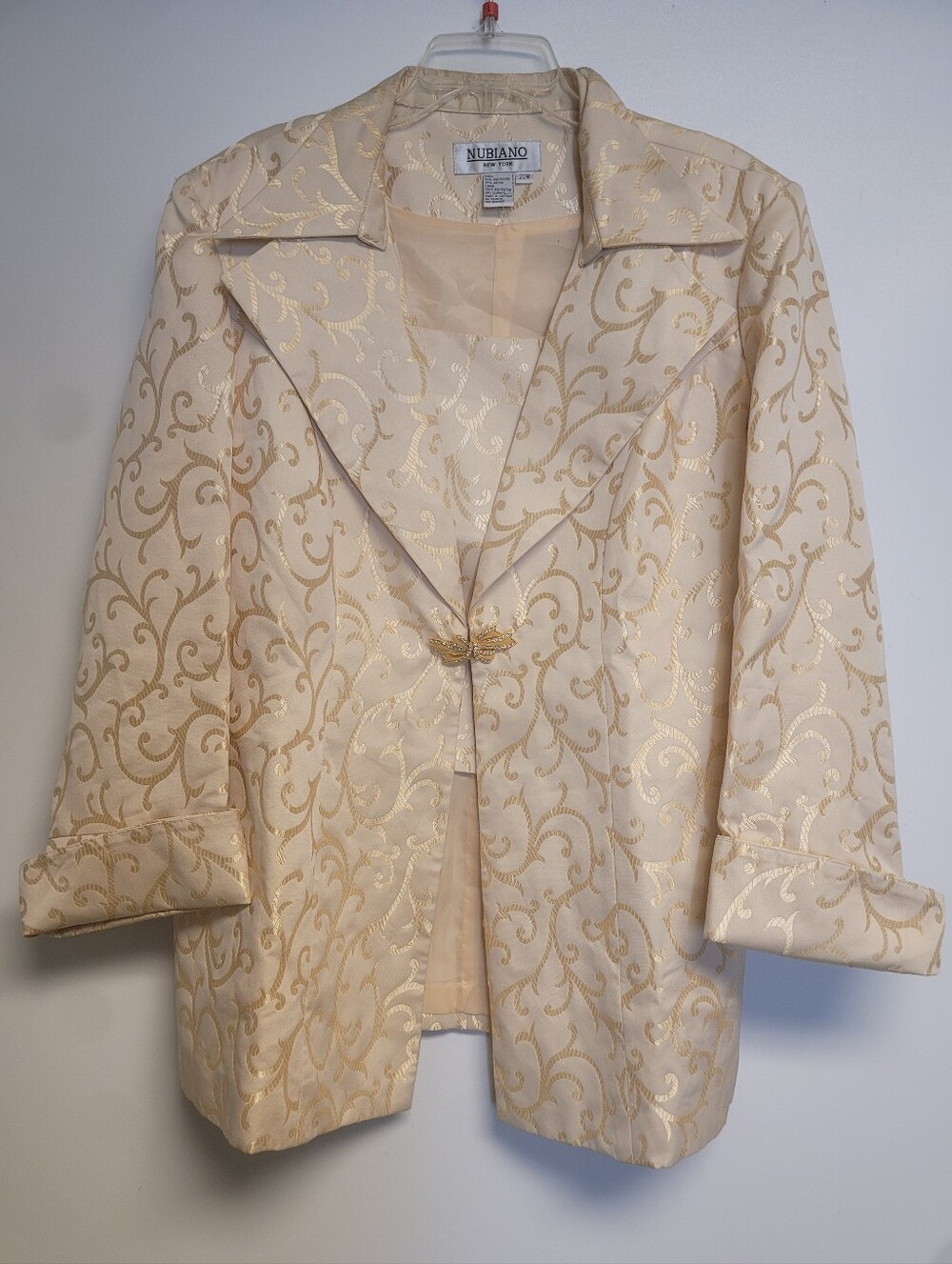 Vintage Y2K Nubiano 2-in-1 Cream & Gold Brocade Formal Jacket with Built-in 22W